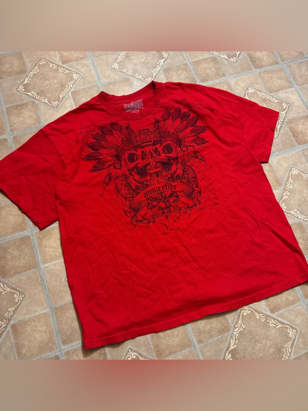Vintage MMA Elite Graphic T-Shirt - Red Y2K Skull Print (XL)